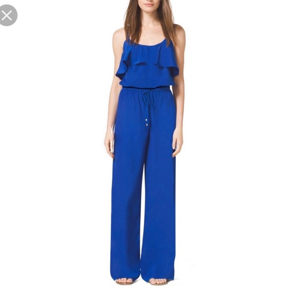 Michael Kors Pants - michael kors cobalt blue jumpsuit ruffle top wide leg pants size large
